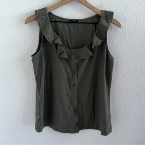 Ann Taylor Green Ruffle Tank Button Medium